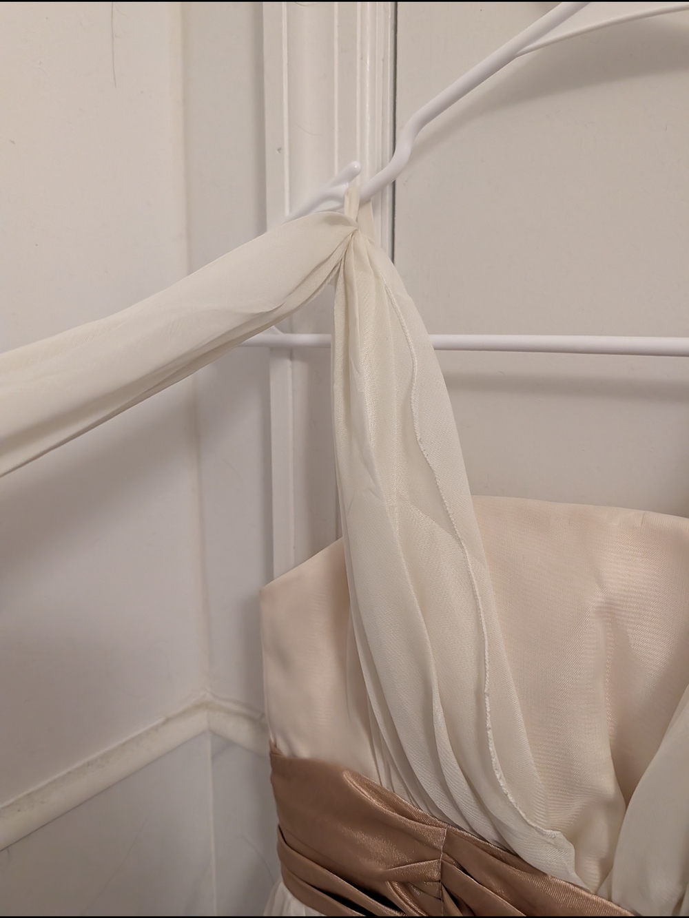 Ivory Chiffon Cocktail Dress with Satin Waistband - Picture 2 of 9
